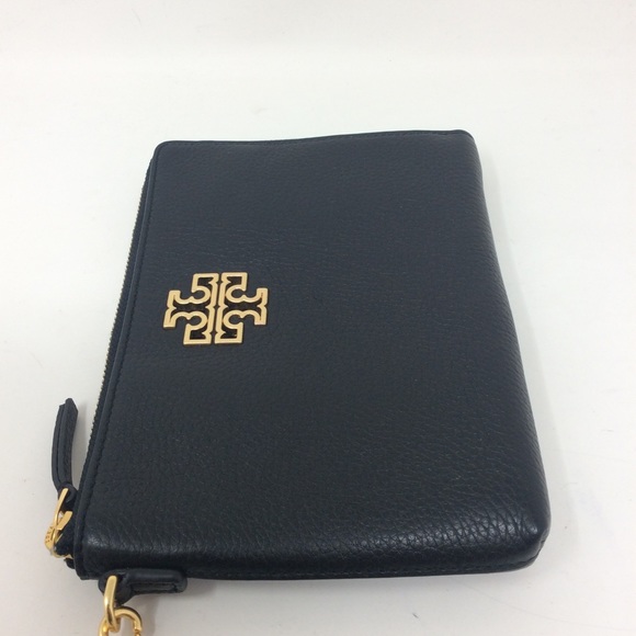 Authentic Tory Burch Britten Large Zip Pouch Wallet Wristlet Black Leather - Picture 7 of 14